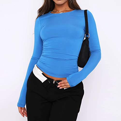 Women's Slim Fit Solid Color Long Sleeve Crop Top
