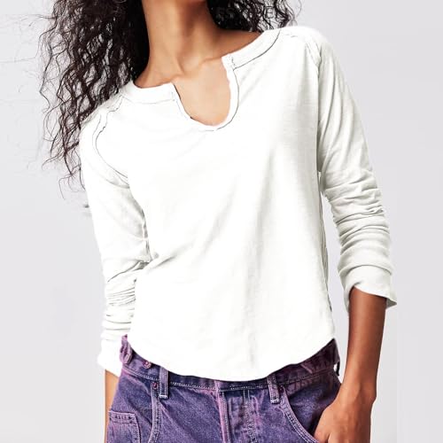 MXTPOV Women's Fall 2024 Long Sleeve Solid Color V-Neck Tops
